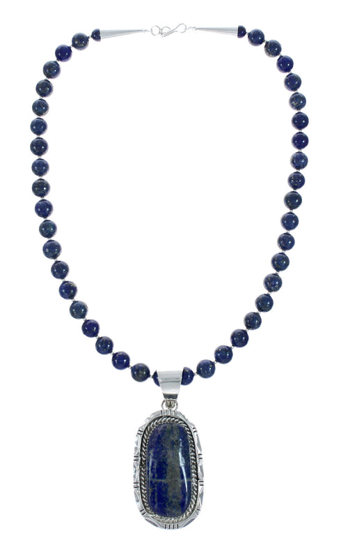 Navajo Lapis Sterling Silver And Bead Pendant Necklace Set X10694